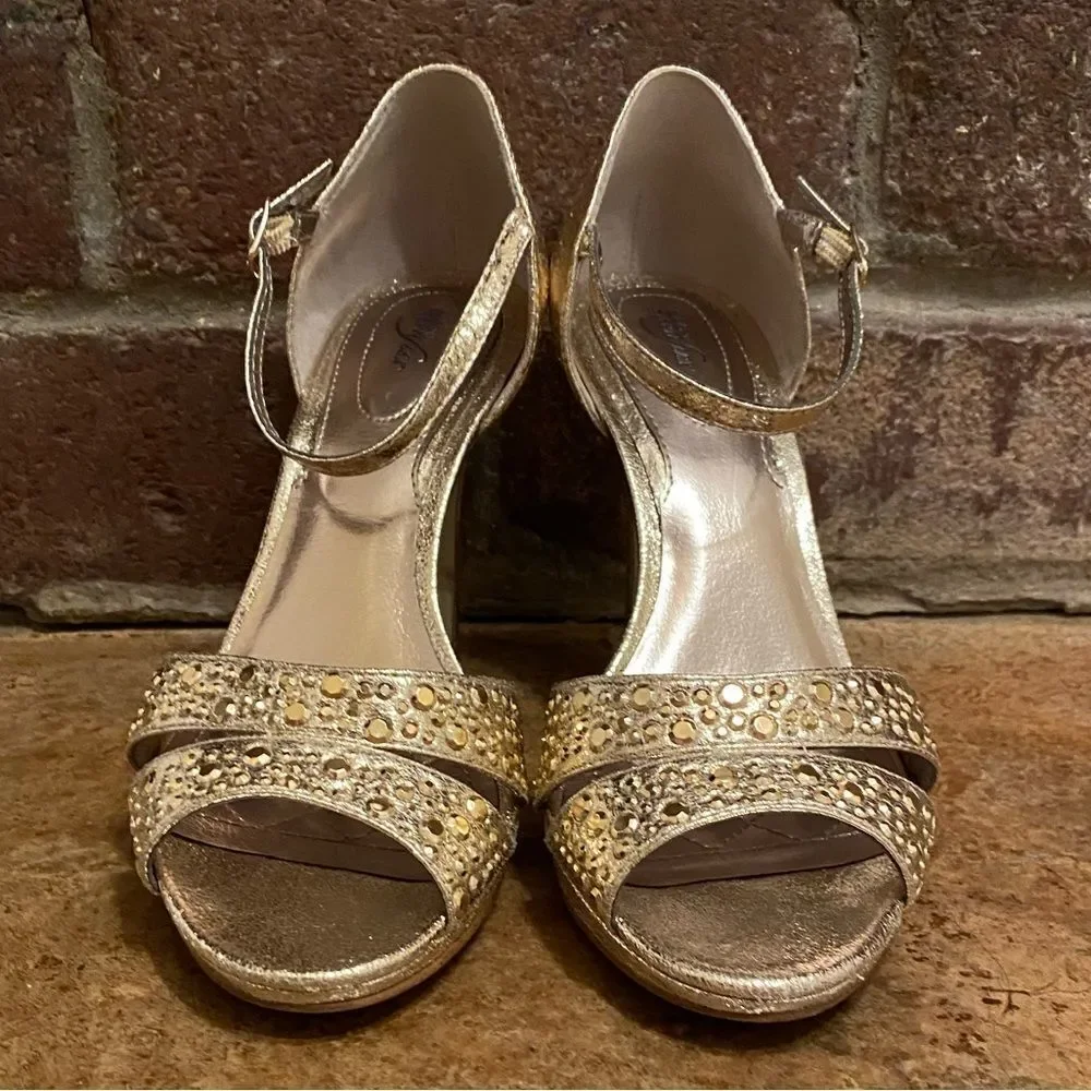 Alfani Step n Flex Ivvey gold sparkly strappy heeled‎ sandals